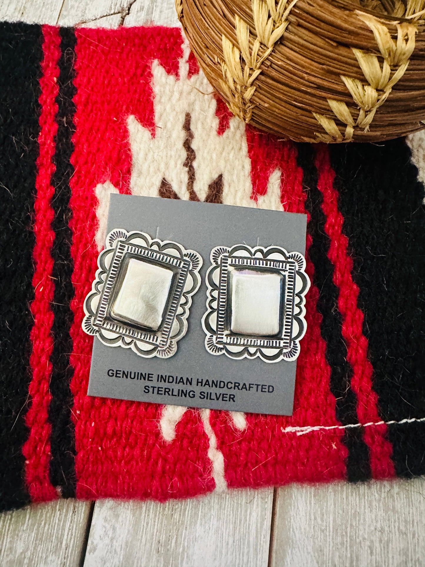 Handcrafted Sterling Silver Concho Post Earrings by Leander Tahe