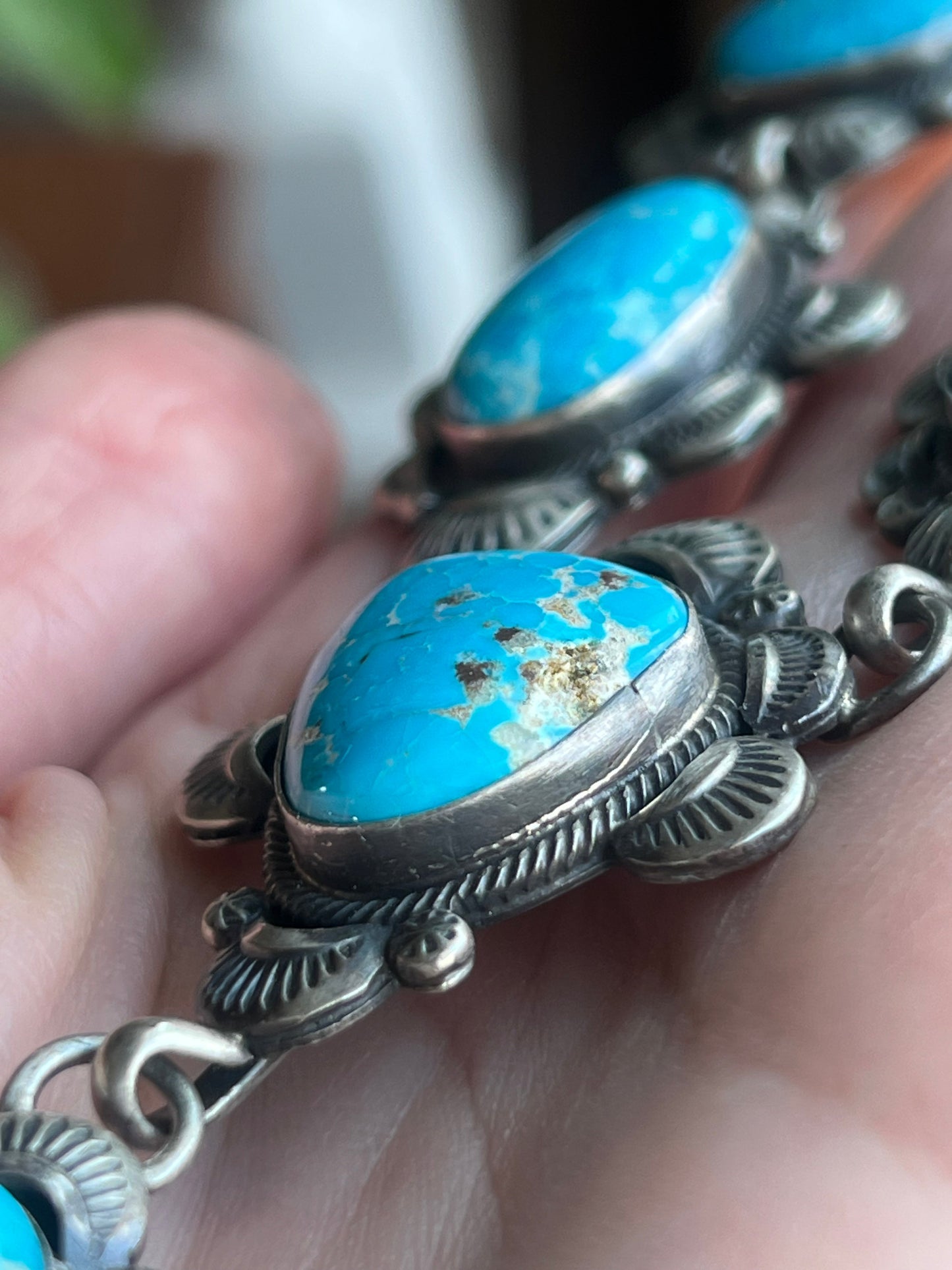 Handcrafted Stellar Sterling Silver and Whitewater Turquoise  Necklace and Earrings Set by Gilbert Tom