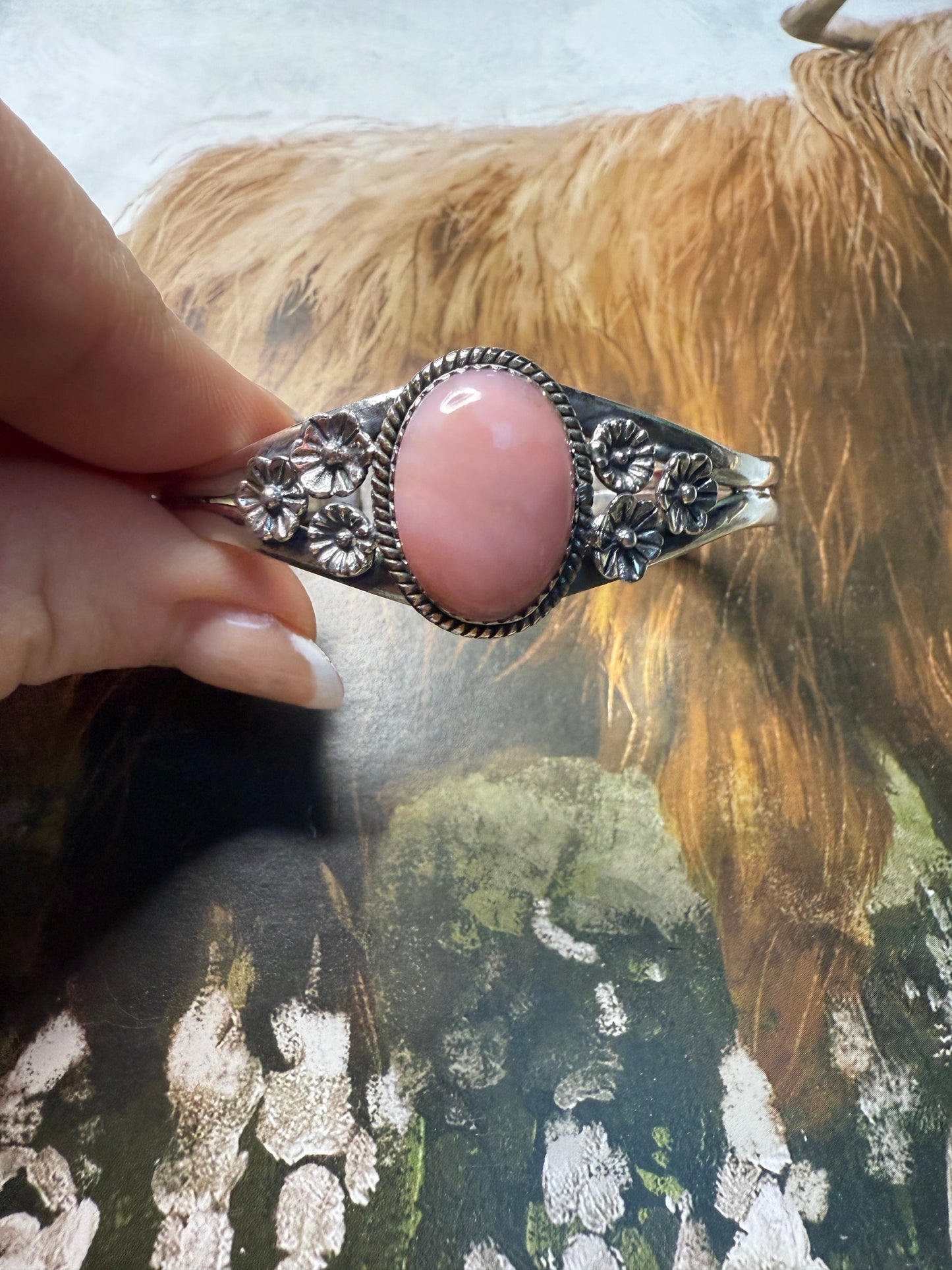 Beautiful Handmade Sterling Silver Pink Conch Cuff