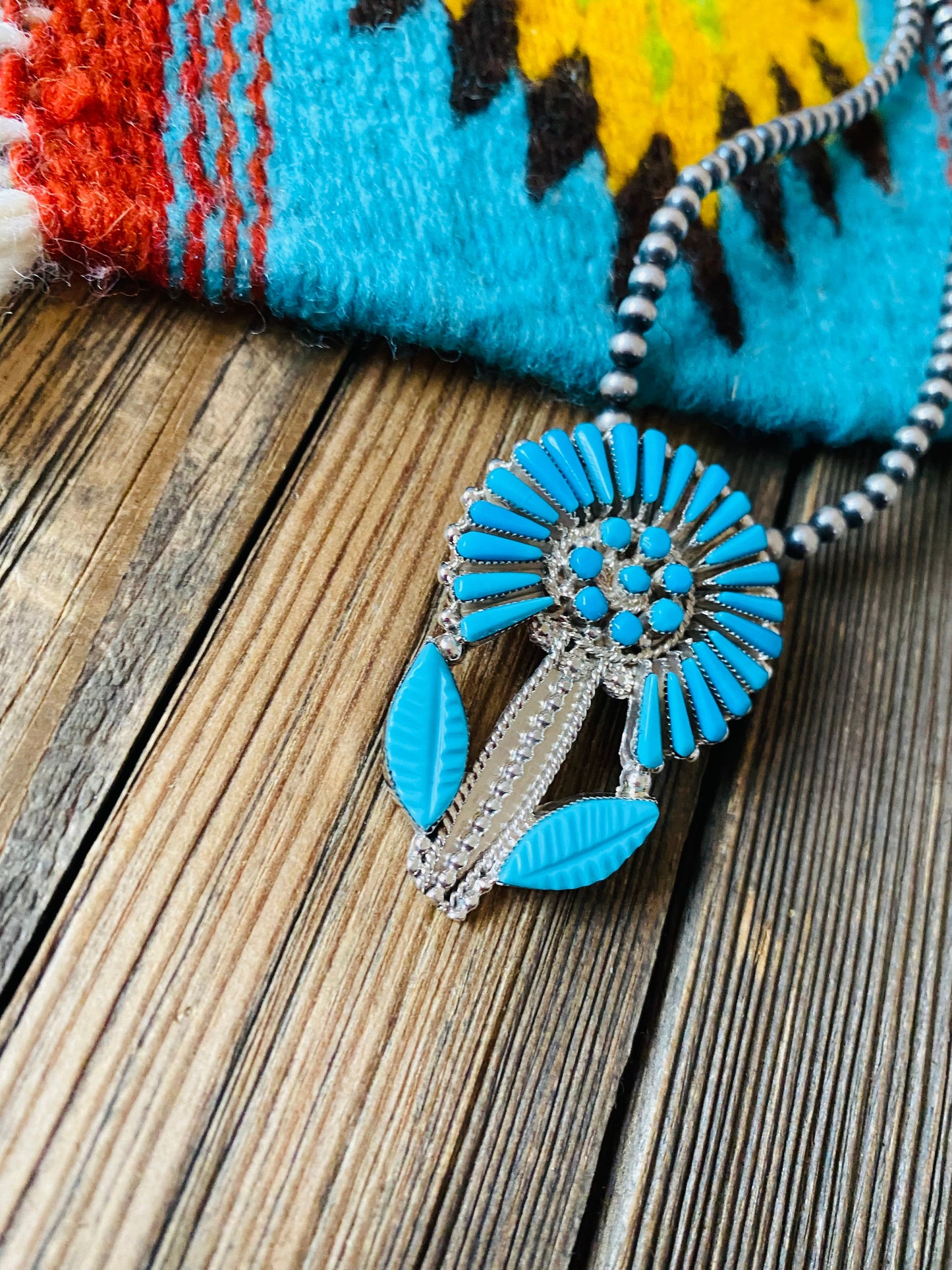 Handcrafted Sterling Silver & Turquoise Flower Pin/ Pendant