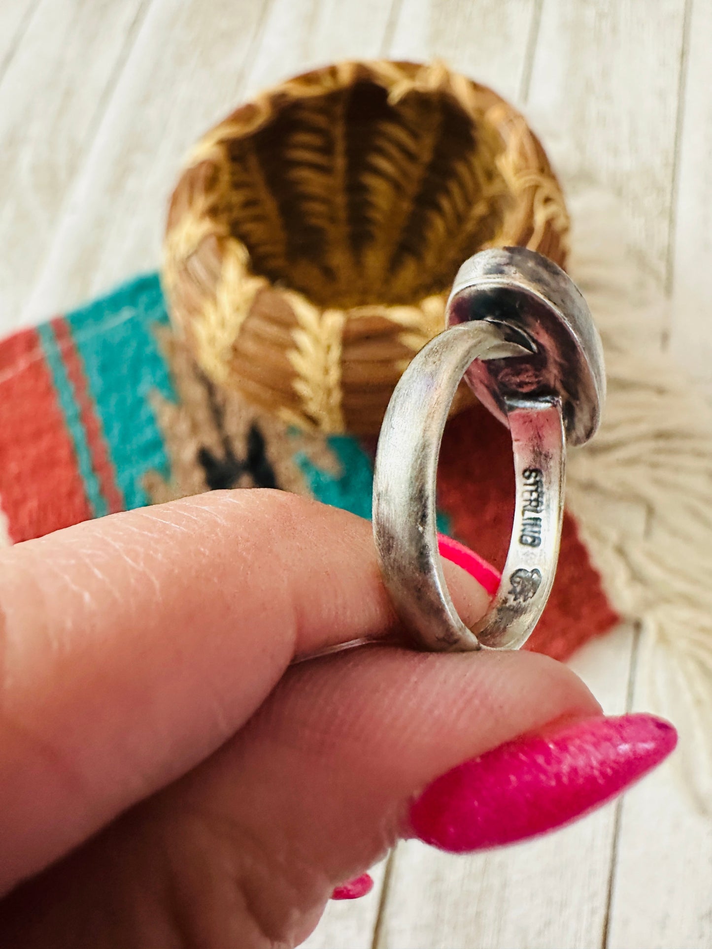 Handcrafted Sterling Silver & Sonoran Mountain Turquoise Band Ring Size 9