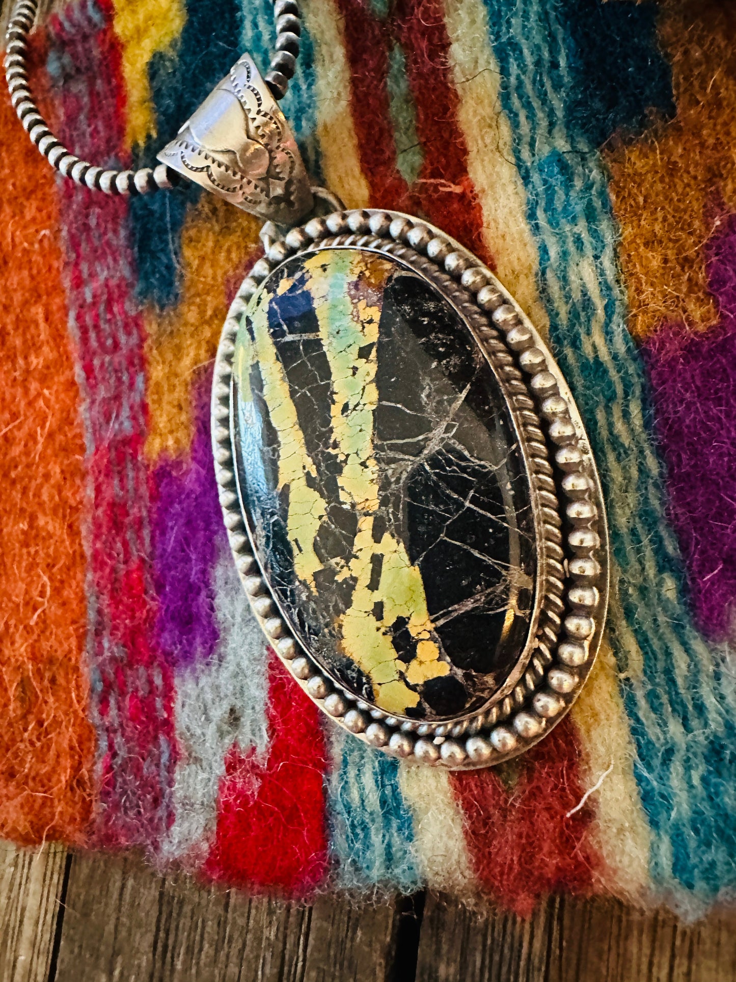 Handcrafted Sterling Silver & Blackjack Turquoise Pendant