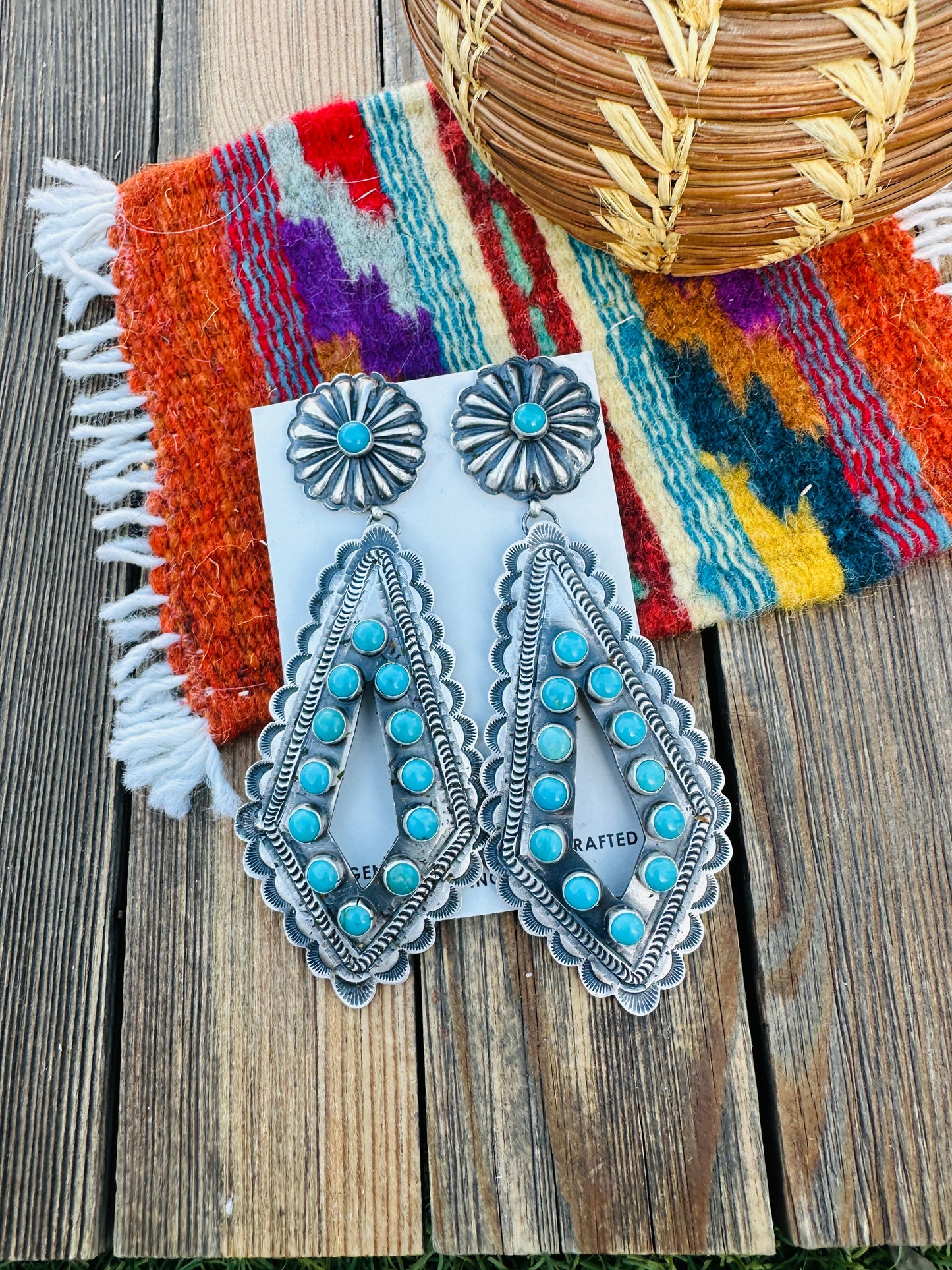 Handcrafted Turquoise & Sterling Silver Dangle Earrings by Eugene Charley