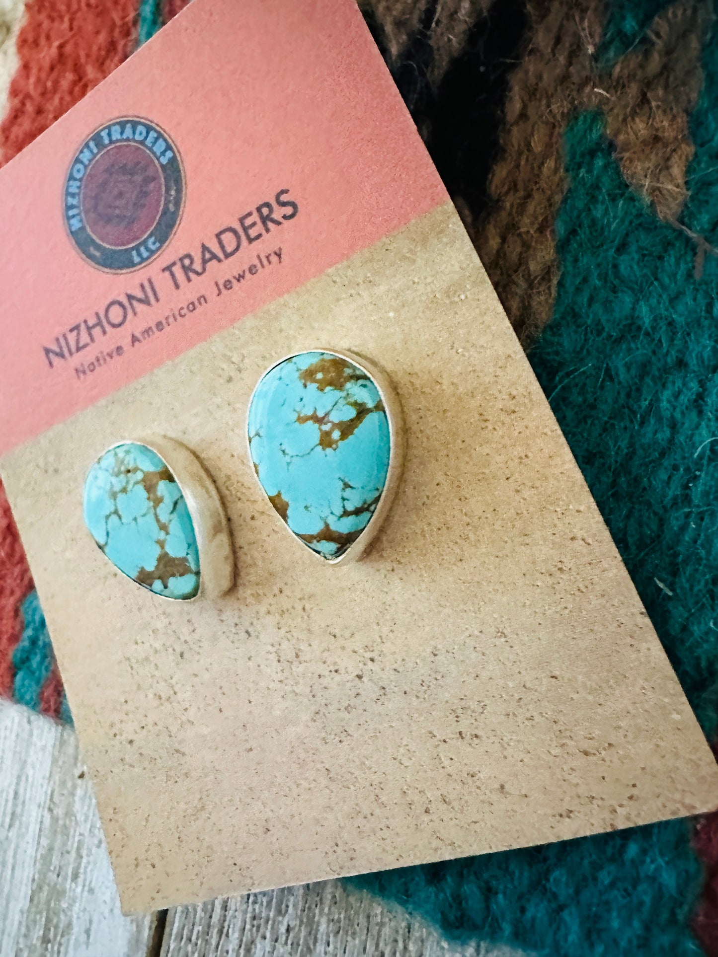 Handcrafted Turquoise & Sterling Silver Teardrop Post Earrings