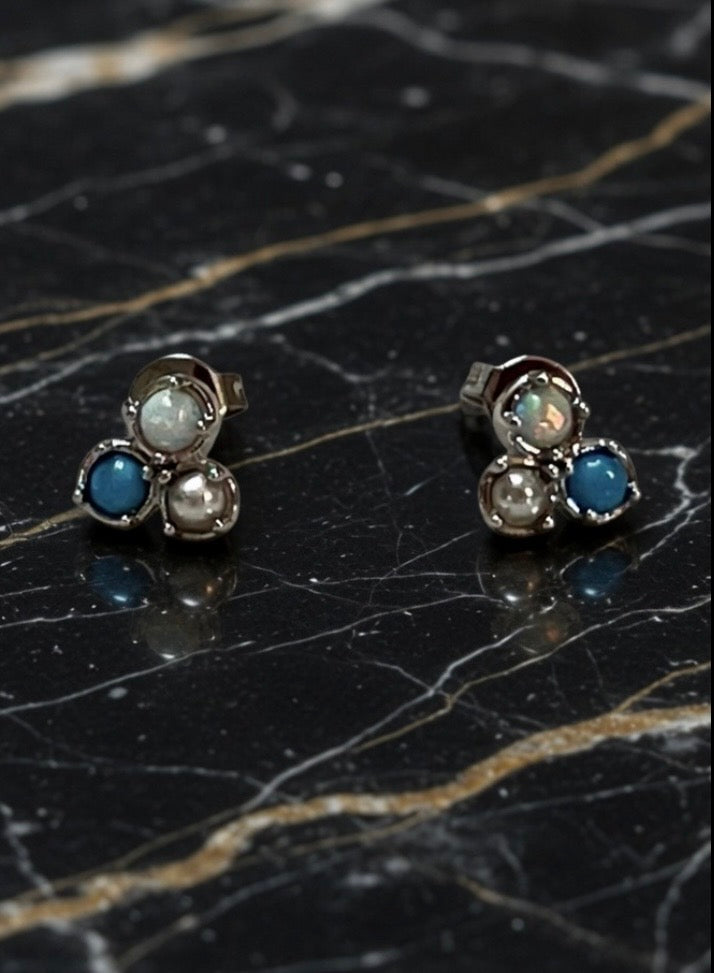 Bermuda Opal, Pearl & Turquoise Triple Stud Earrings