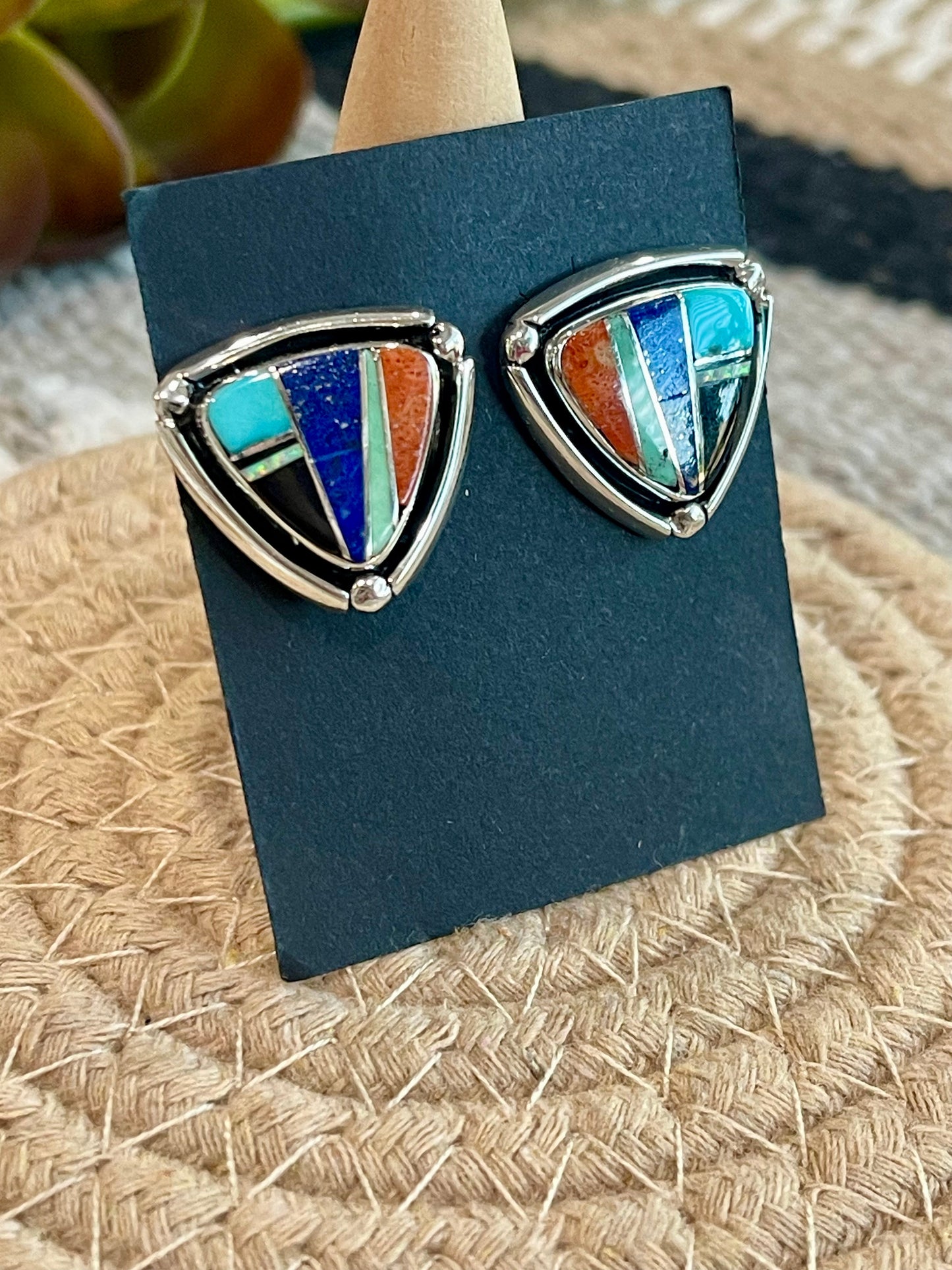 Handcrafted Multi Stone & Sterling Silver Inlay Post Earrings