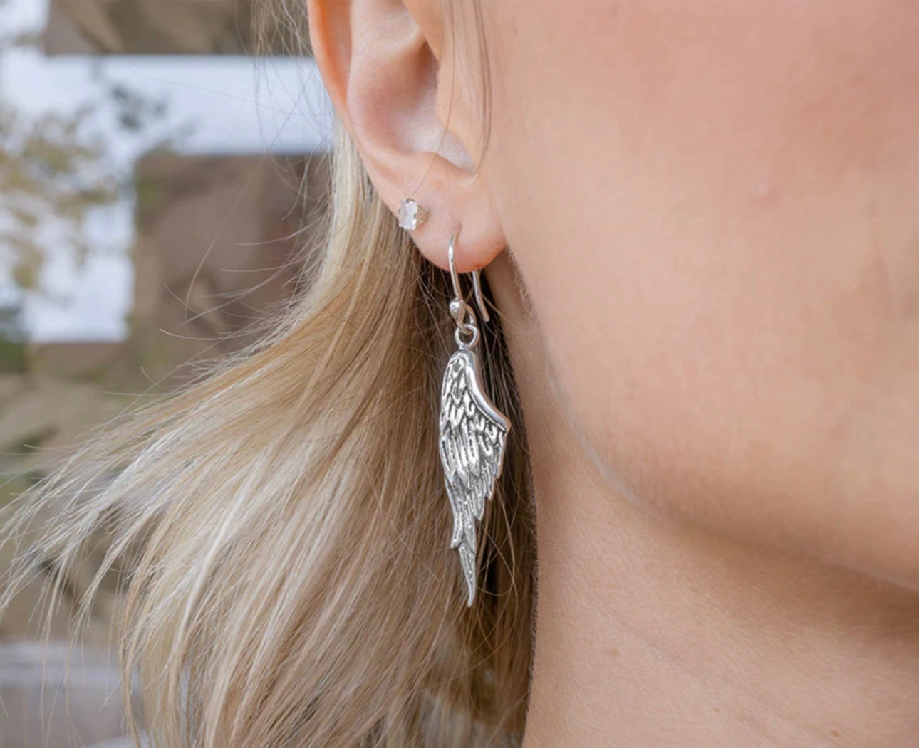 Angel Wing Sterling Silver Earrings on Hook