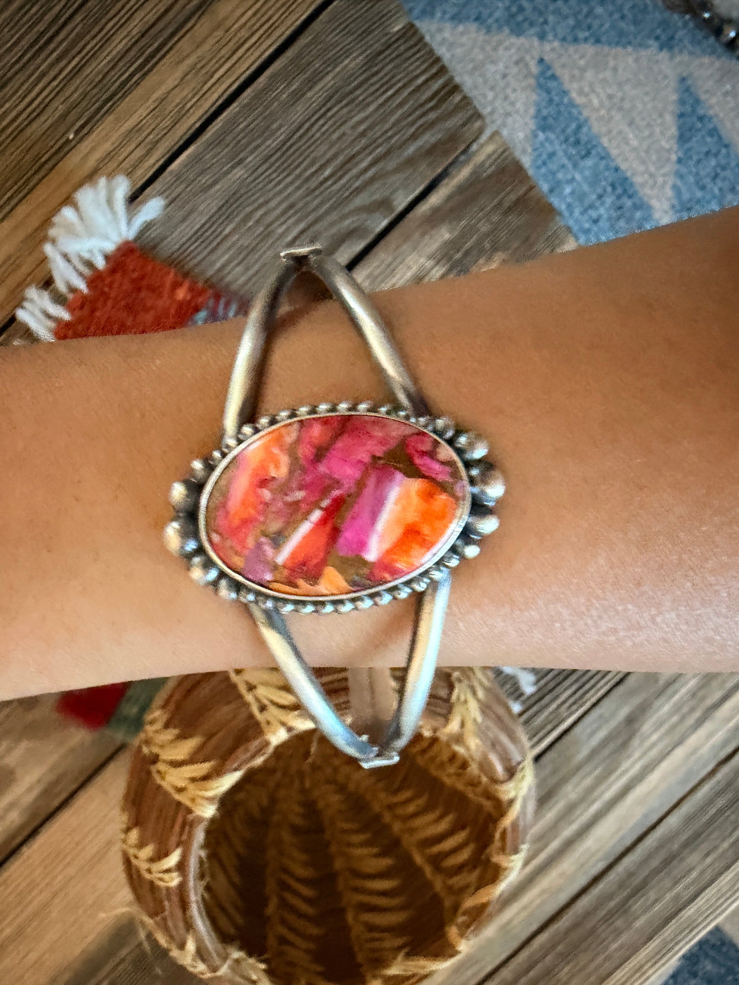Handcrafted Pink Dream Mojave & Sterling Silver Cuff Bracelet