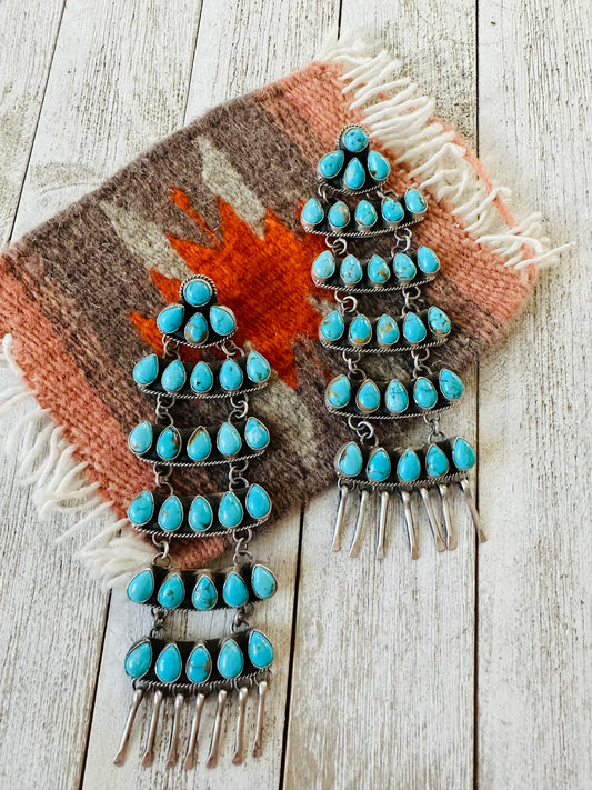 Handcrafted Turquoise & Sterling Silver Chandelier Dangle Earrings