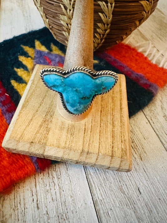Handcrafted Royston Turquoise & Sterling Silver Bullhead Adjustable Ring