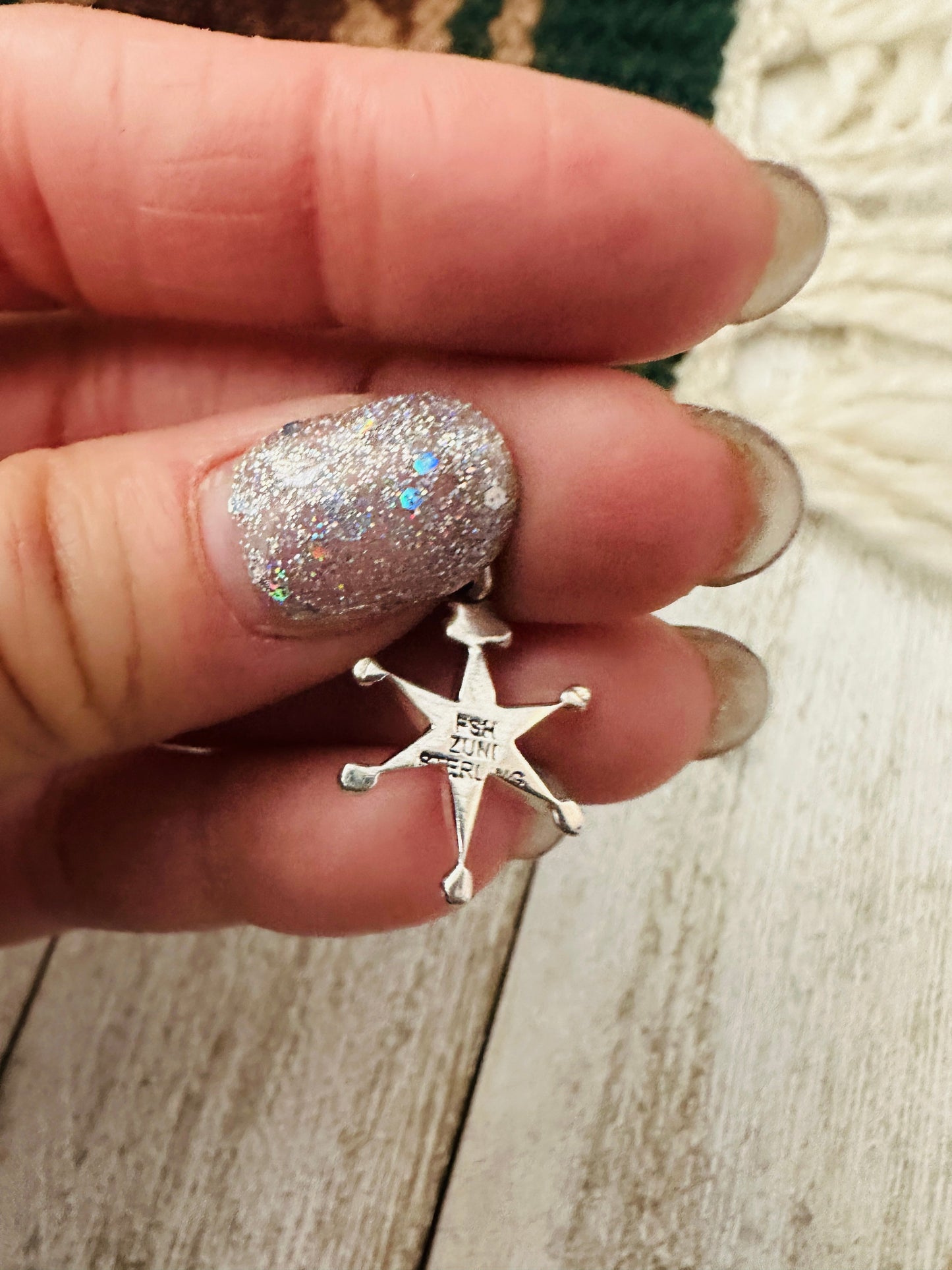 Handcrafted Sterling Silver, Mother of Pearl & Lapis Mini Star Pendant Signed