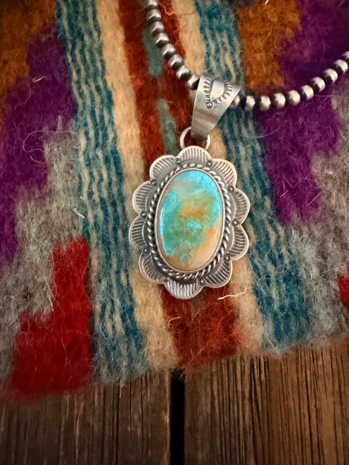 Handcrafted Sterling Silver & Royston Turquoise Pendant by David Skeets