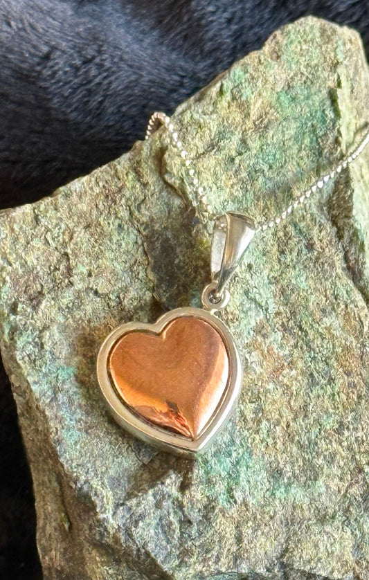 Copper Heart with Sterling Silver frame Necklace