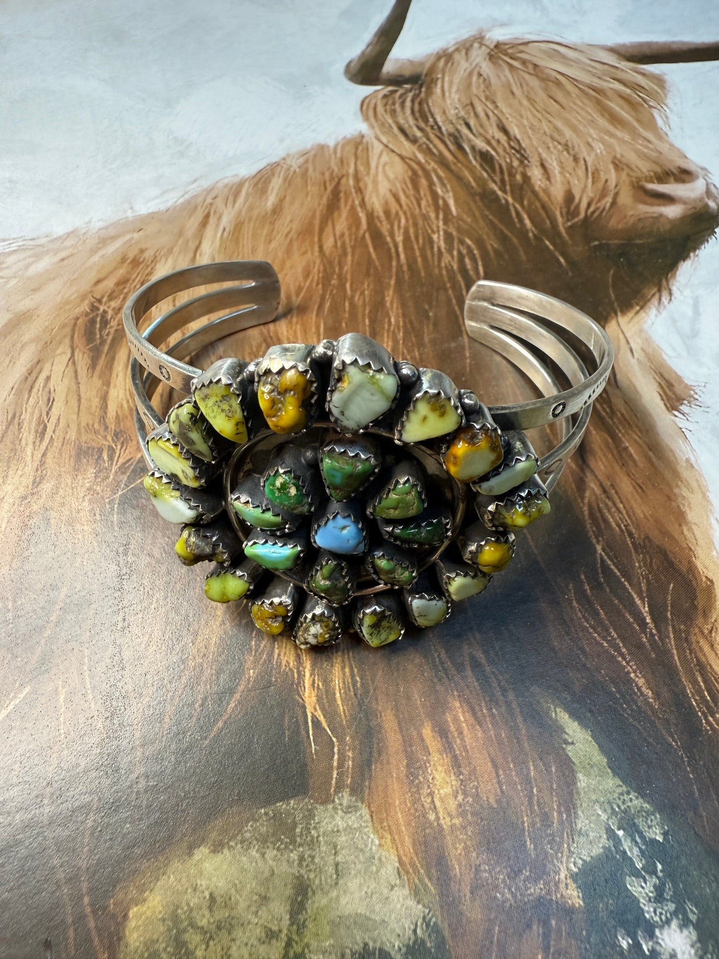 Beautiful Handmade Sterling Silver, Turquoise Multi Stone Cuff