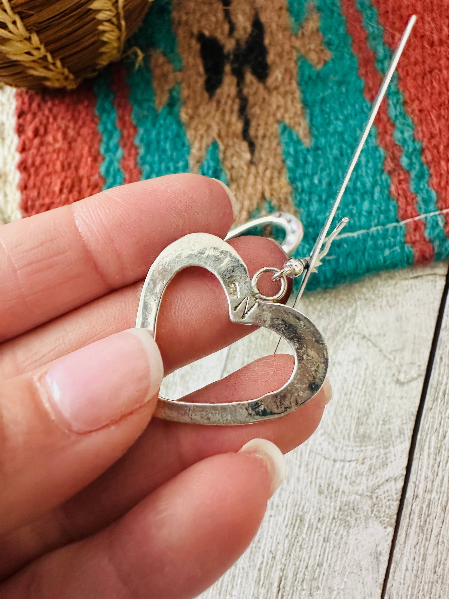 Handcrafted Turquoise & Sterling Silver Heart Dangle Earrings