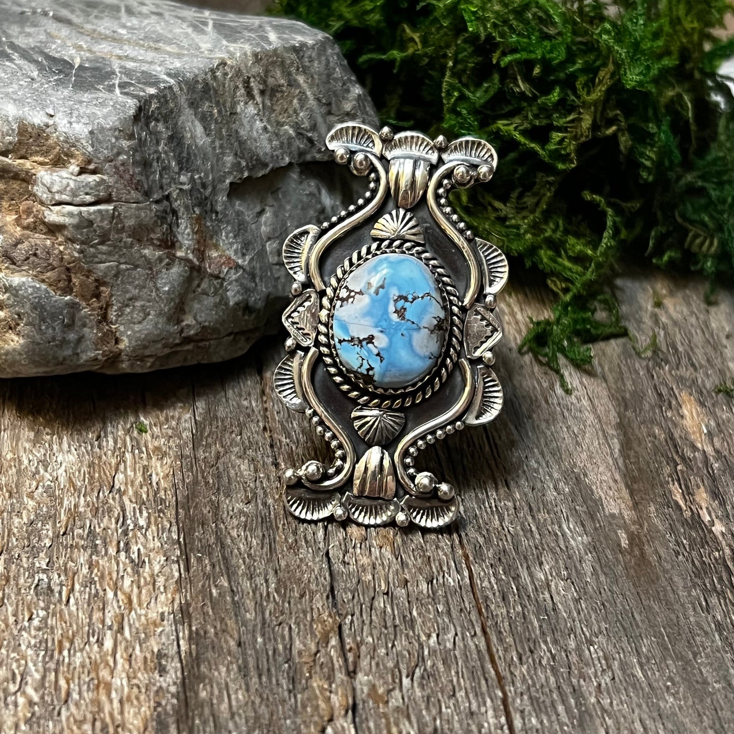Handmade Sterling Silver & Golden Hills Turquoise Oval Shaped Stone Ring