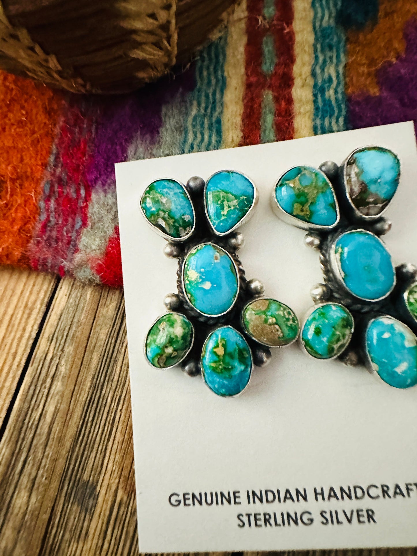 Handcrafted Sonoran Mountain Turquoise & Sterling Silver Cluster Post Earrings by Debra Smith