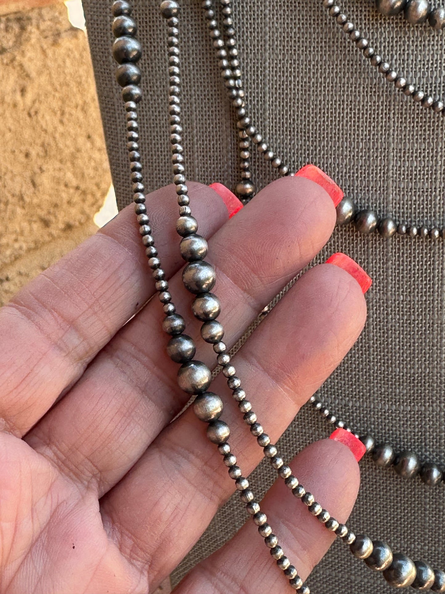 Handmade Graduated Sterling Silver Graduated Bead Beaded Necklace