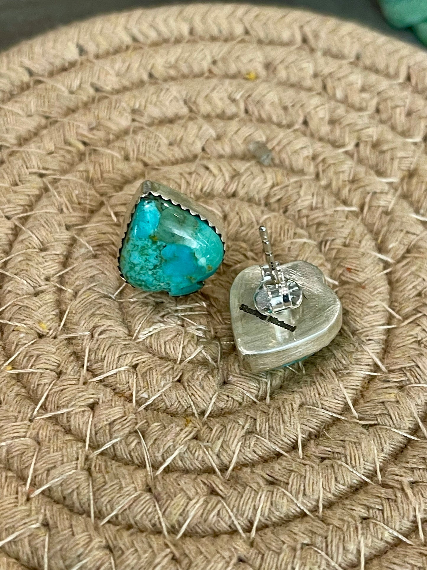 Handmade Emerald Valley Turquoise and Sterling Silver Post Spade Earrings