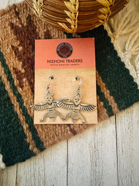 Vintage Old Pawn Handcrafted Sterling Silver Thunderbird Dangle Earrings