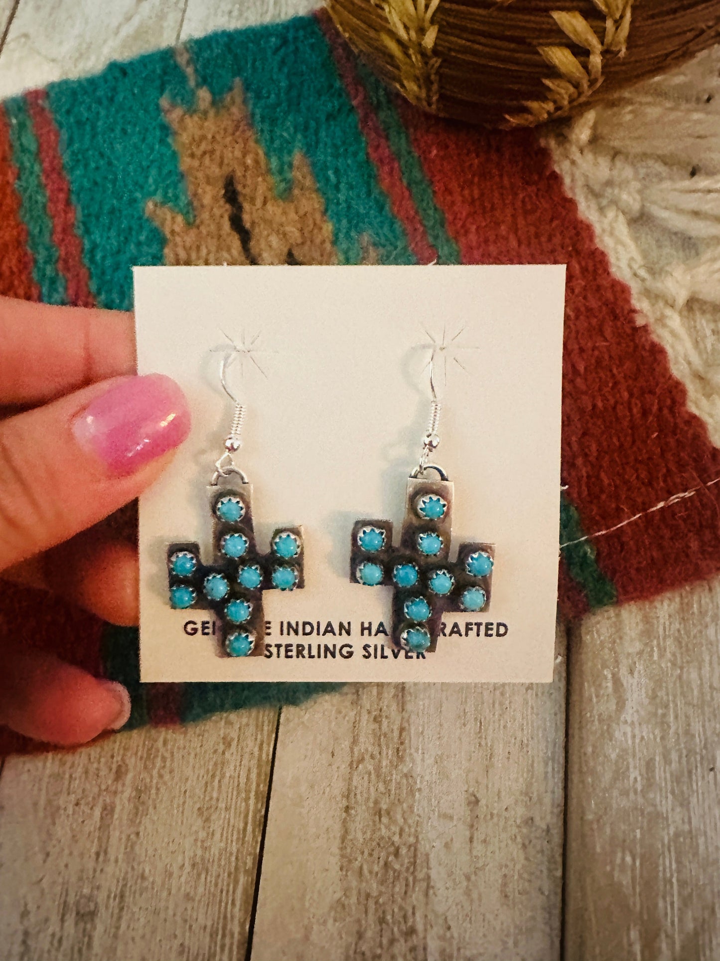 Handcrafted Sterling Silver & Turquoise Cactus Dangle Earrings