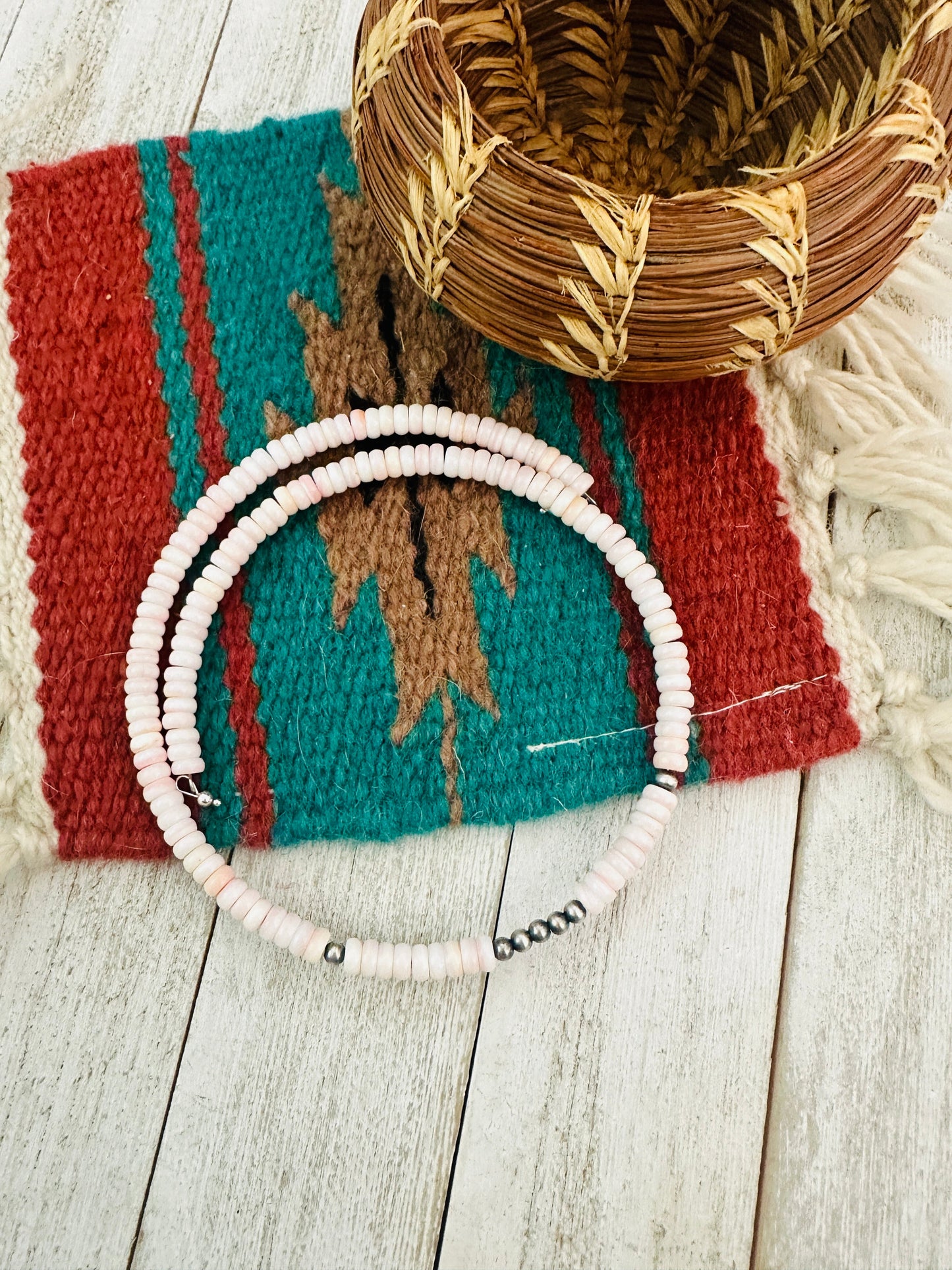 Handcrafted Pink Conch & Sterling Silver Beaded Wrap Choker Necklace