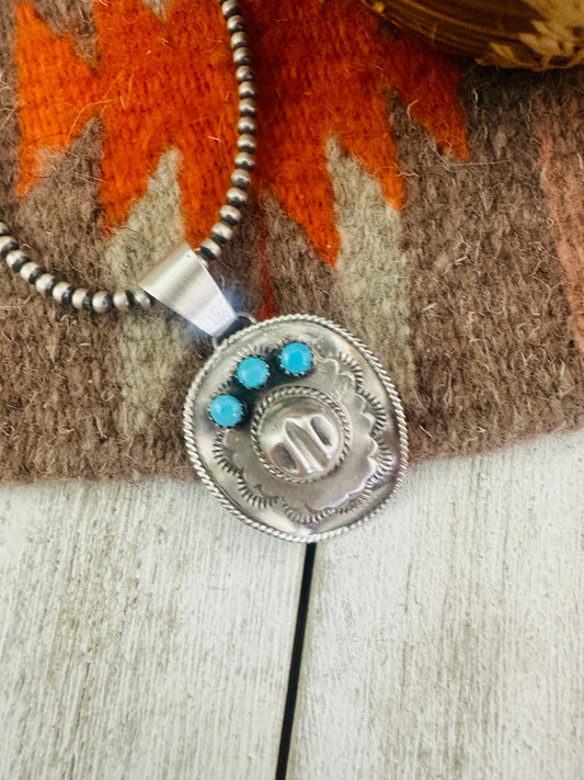Handcrafted Turquoise & Sterling Silver Cowboy Hat Pendant