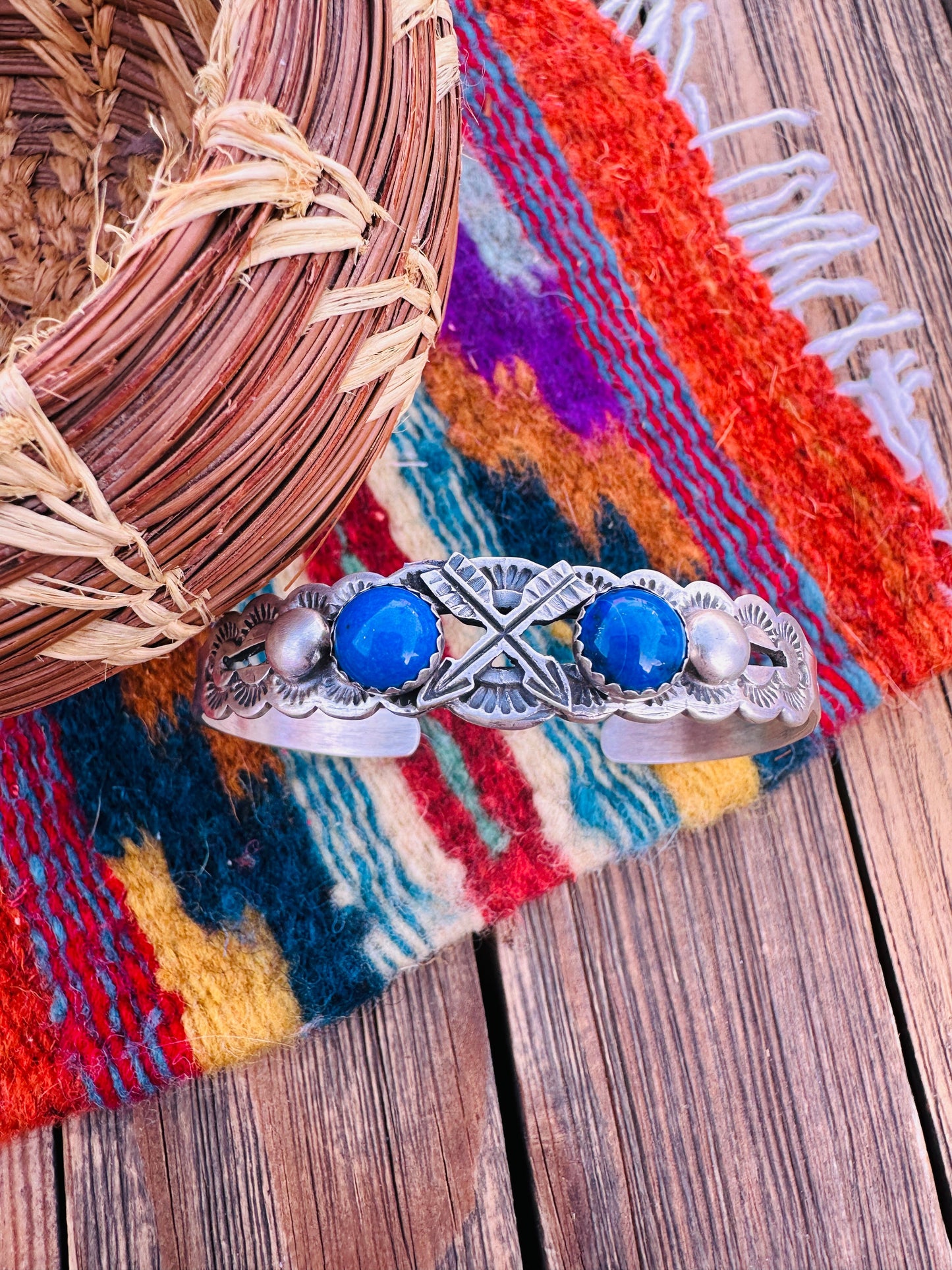 Handcrafted Sterling Silver and Lapis Arrow Cuff Bracelet