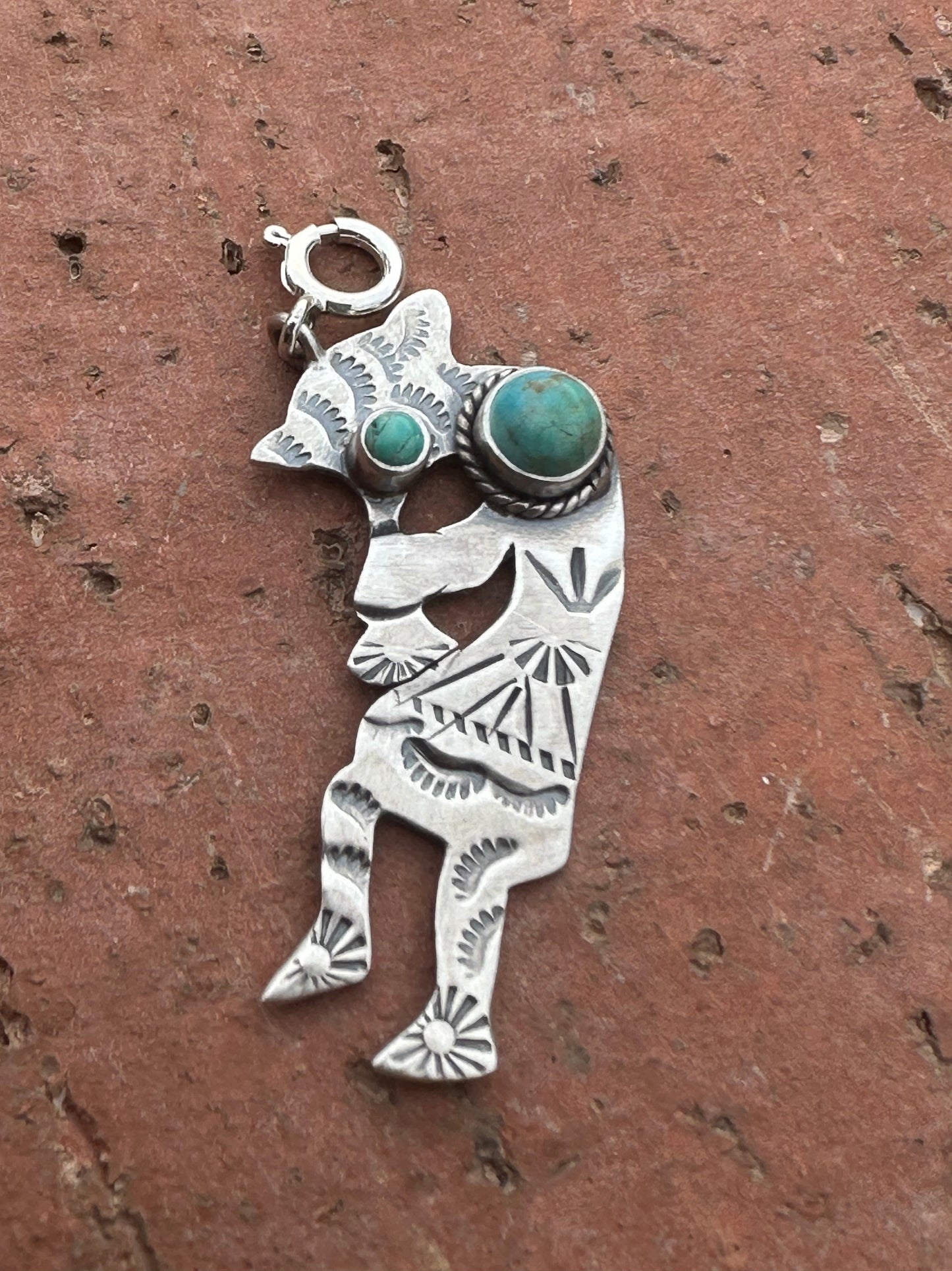 Handmade Sterling Silver and Two Stone Turquoise Kachina Charm