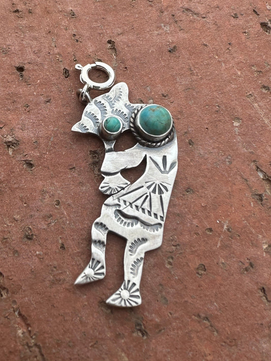 Handmade Sterling Silver and Two Stone Turquoise Kachina Charm