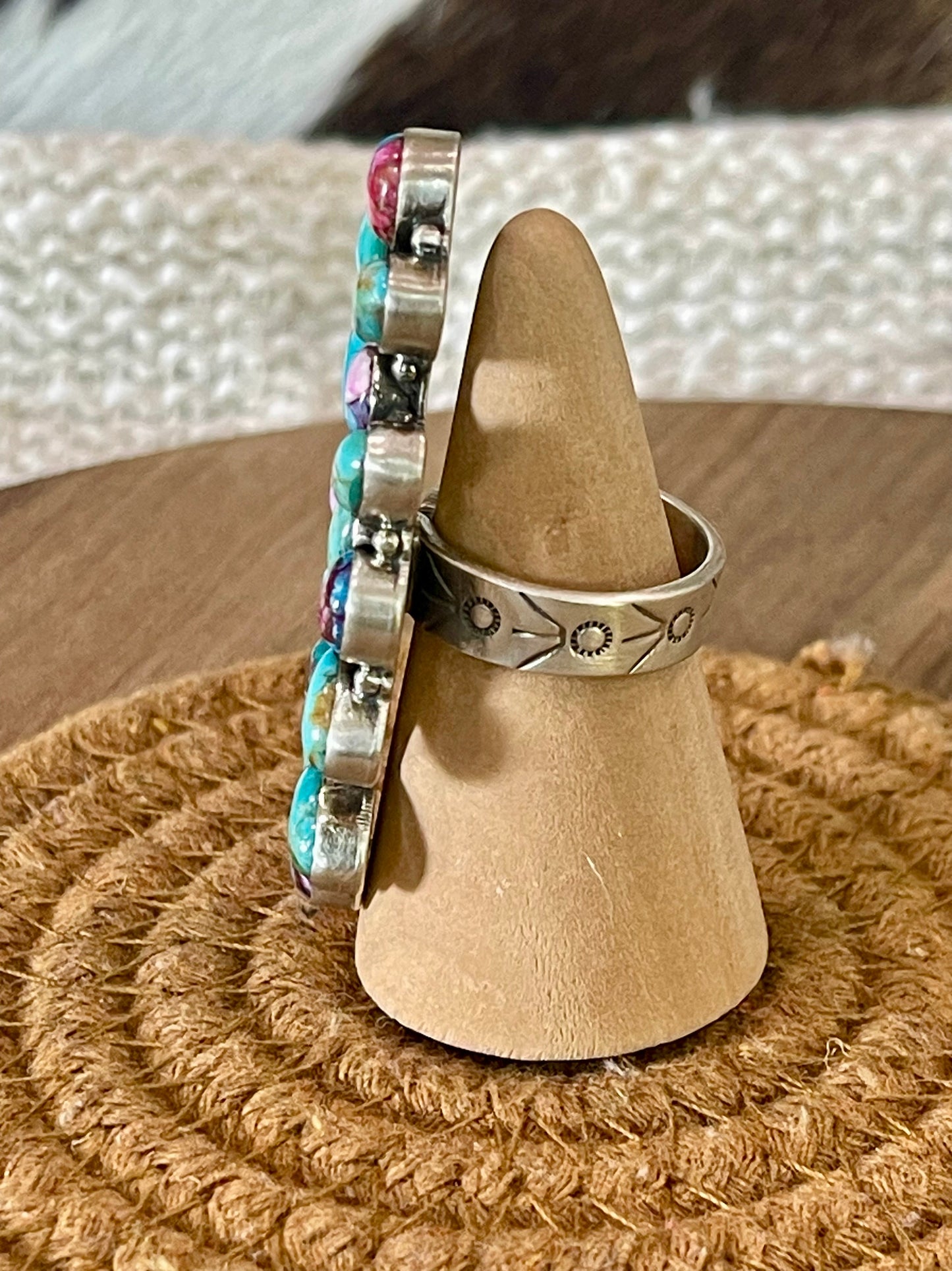 Handcrafted Sterling Silver & Multi Stone Adjustable Cluster Ring