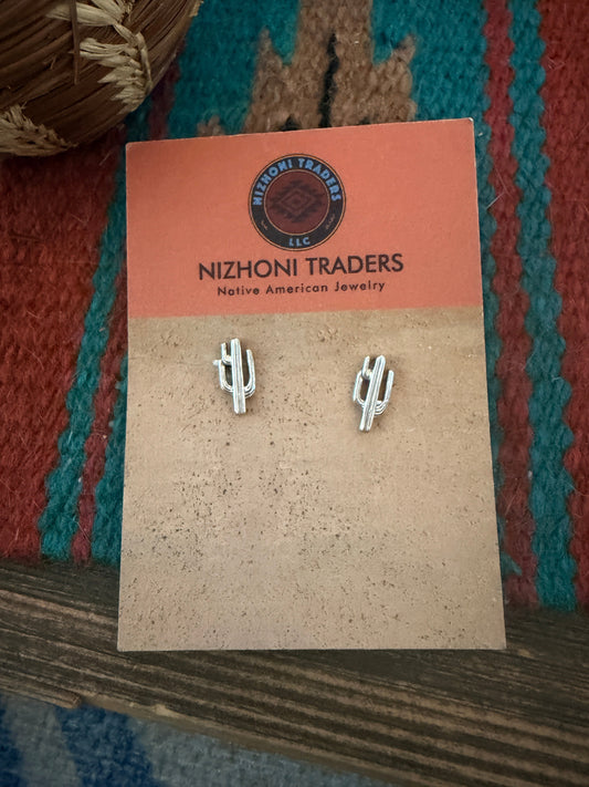 Handcrafted Sterling Silver Cactus Stud Earrings