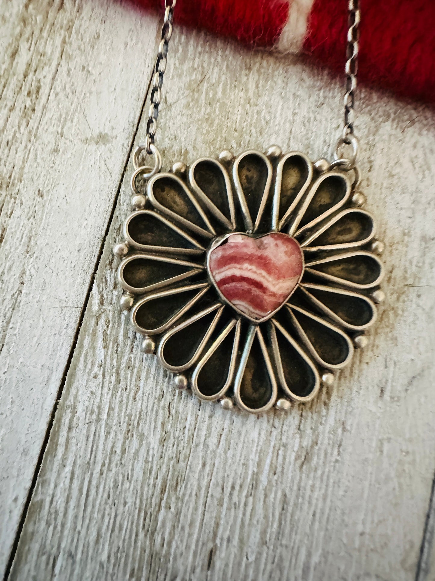 Handcrafted Rhodochrosite & Sterling Silver Heart Necklace