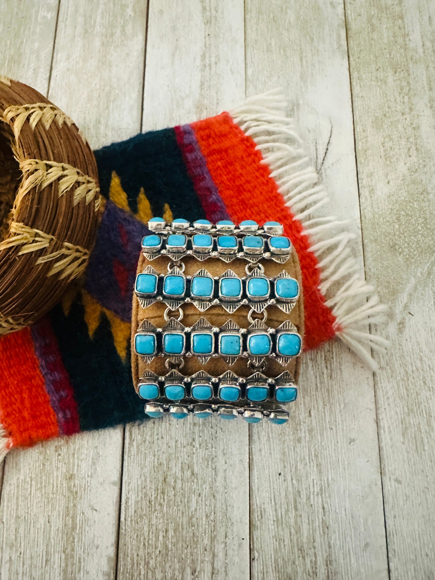 Handcrafted Sterling Silver and Turquoise Link Bracelet by Federico Jimenez