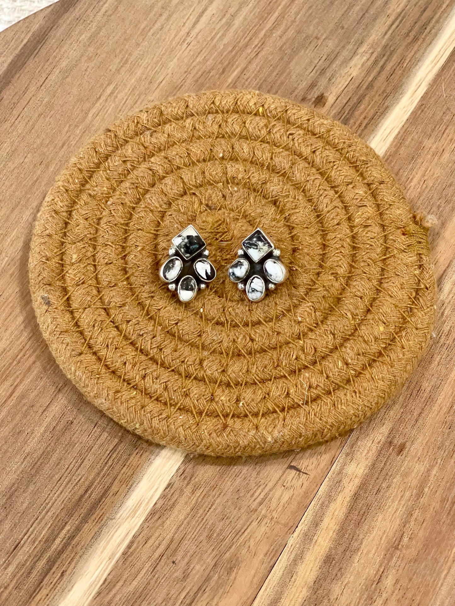 Handcrafted Sterling Silver & White Buffalo Stud Earrings