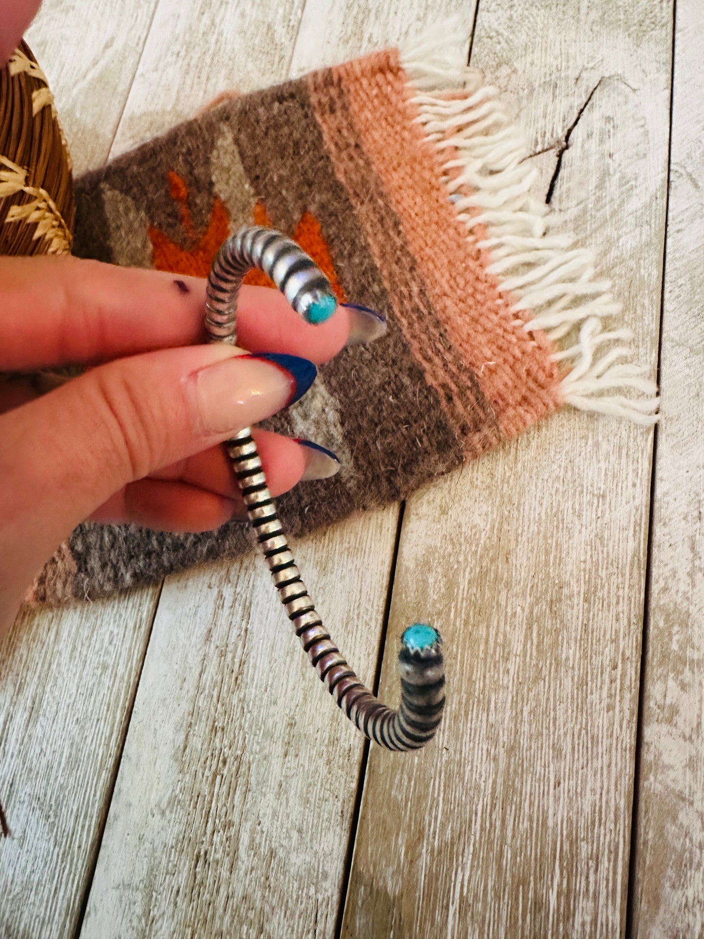 Handcrafted Sterling Silver & Turquoise Ring Bar Cuff Bracelet