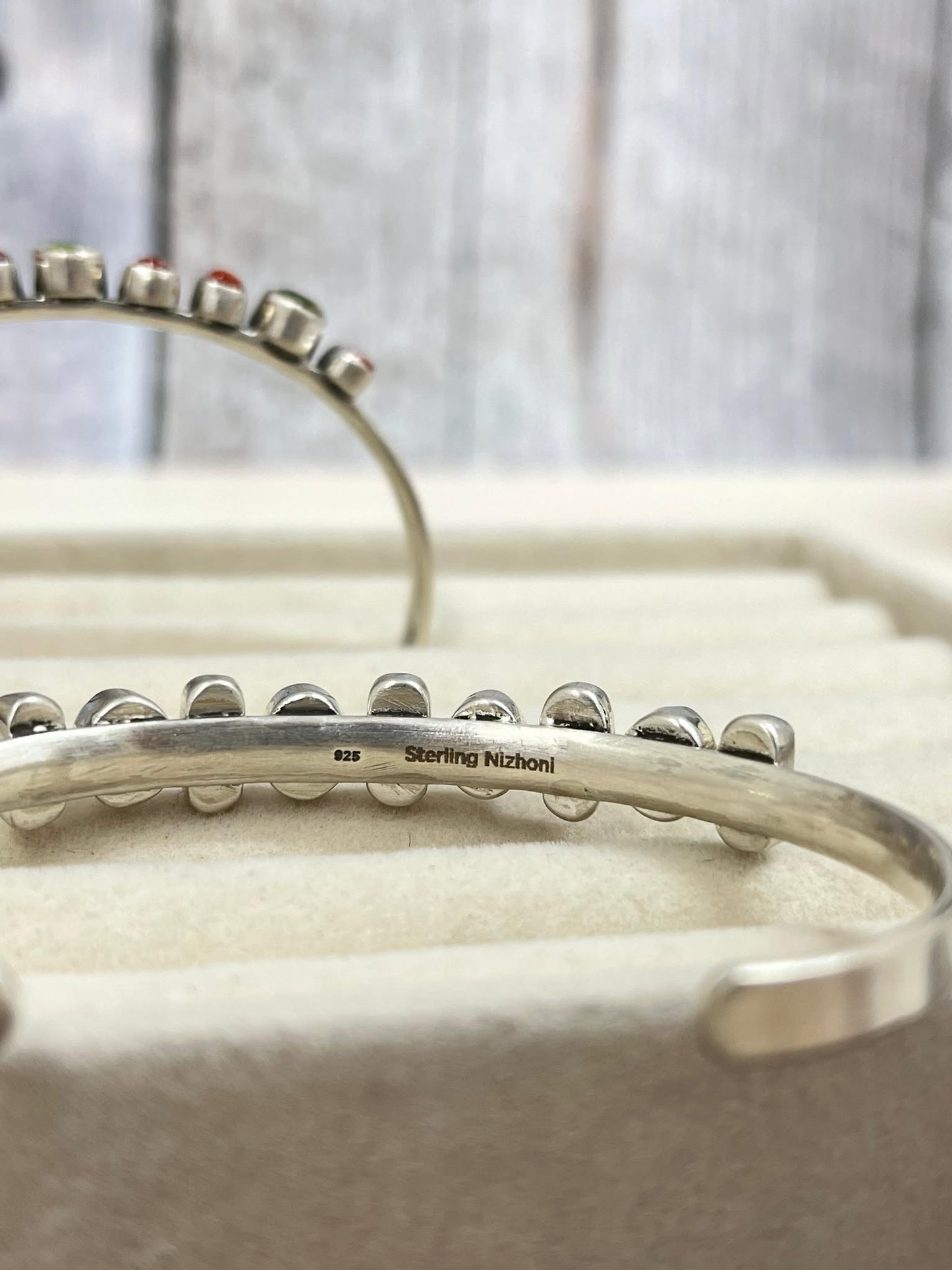 Christmas Collection Handmade Sterling Silver Coral with Peridot Bracelet with Signed Nizhoni