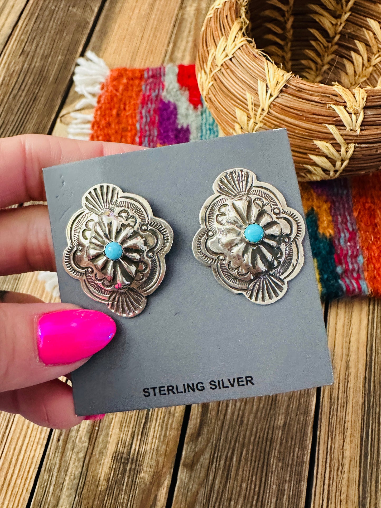 Handcrafted Turquoise & Sterling Silver Concho Post Earrings