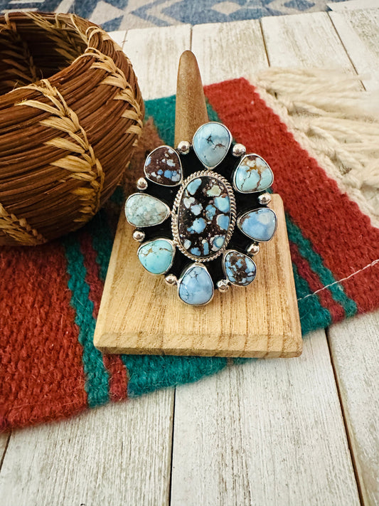 Handcrafted Sterling Silver & Golden Hills Turquoise Cluster Adjustable Ring