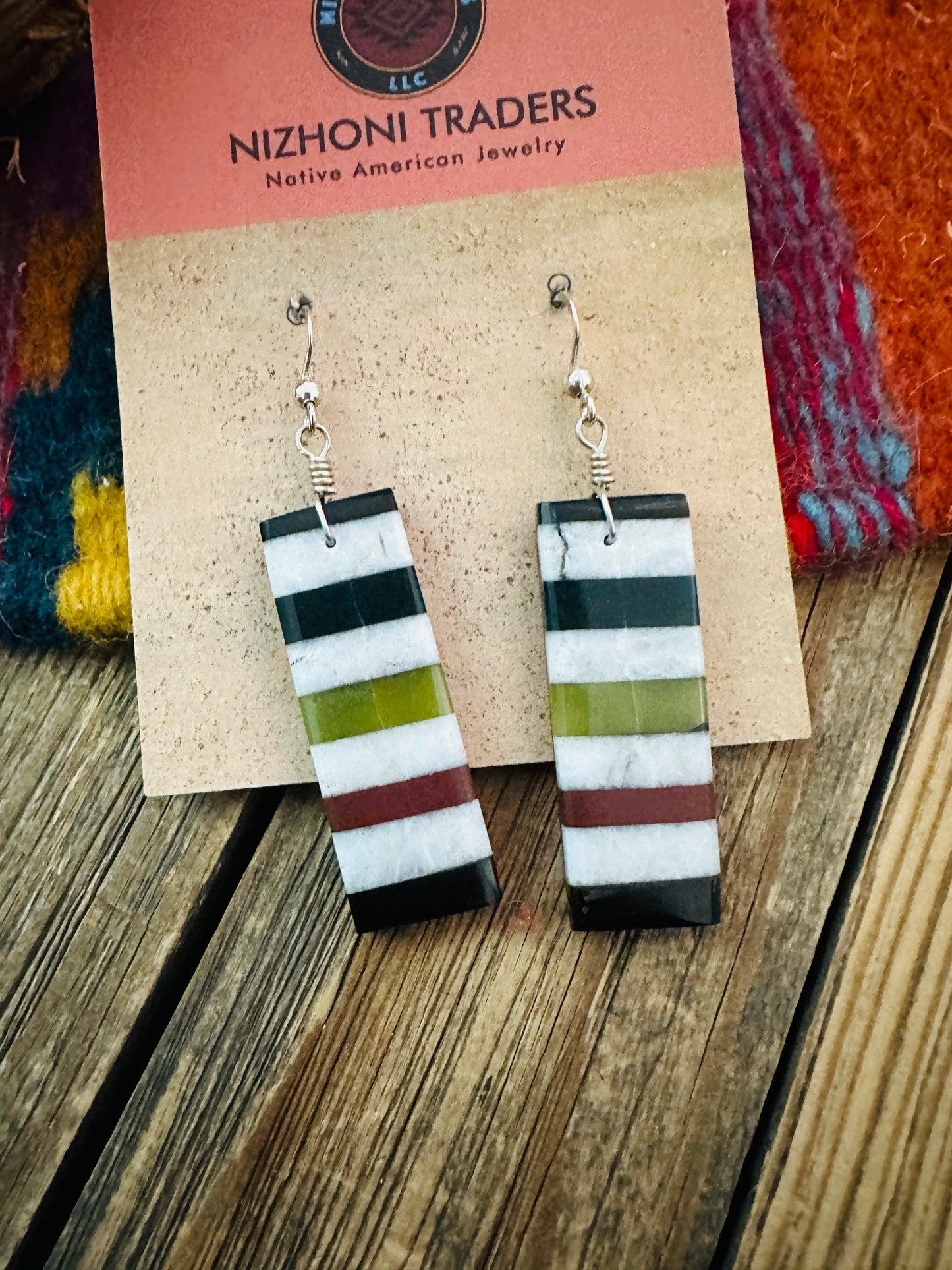 Handcrafted Multi Stone Inlay Slab Dangle Earrings