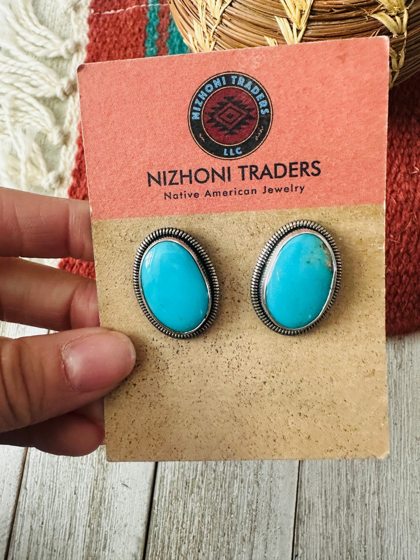 Handcrafted Turquoise & Sterling Silver Post Earrings by Wydell Billie