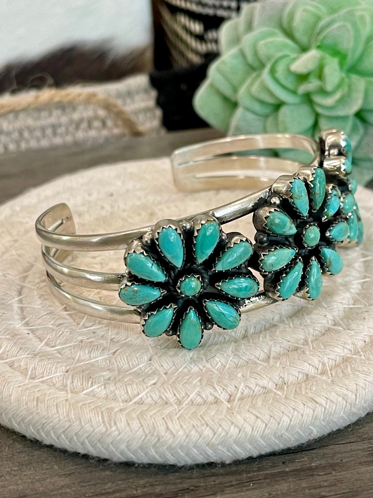 Handmade Sterling Silver & Turquoise Cluster Cuff Bracelet