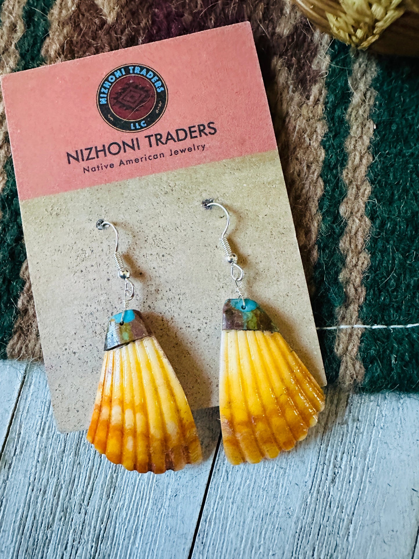 Handcrafted Shell & Turquoise Feather Dangle Earrings
