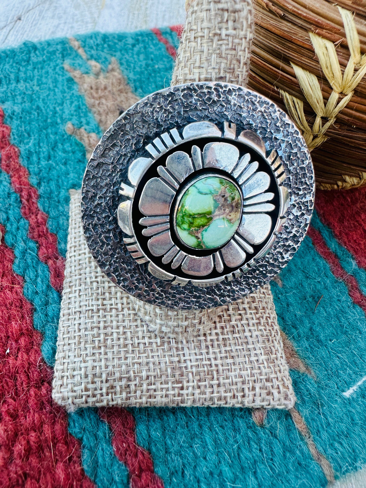 Hand Crafted Sonoran Mountain Turquoise & Sterling Silver Ring Size 9 by Daniel Benally
