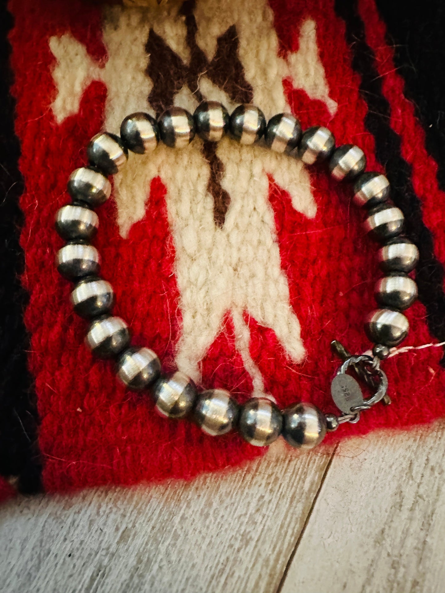 Handcrafted 6mm Sterling Silver Pearl Beaded Bracelet 7 inch