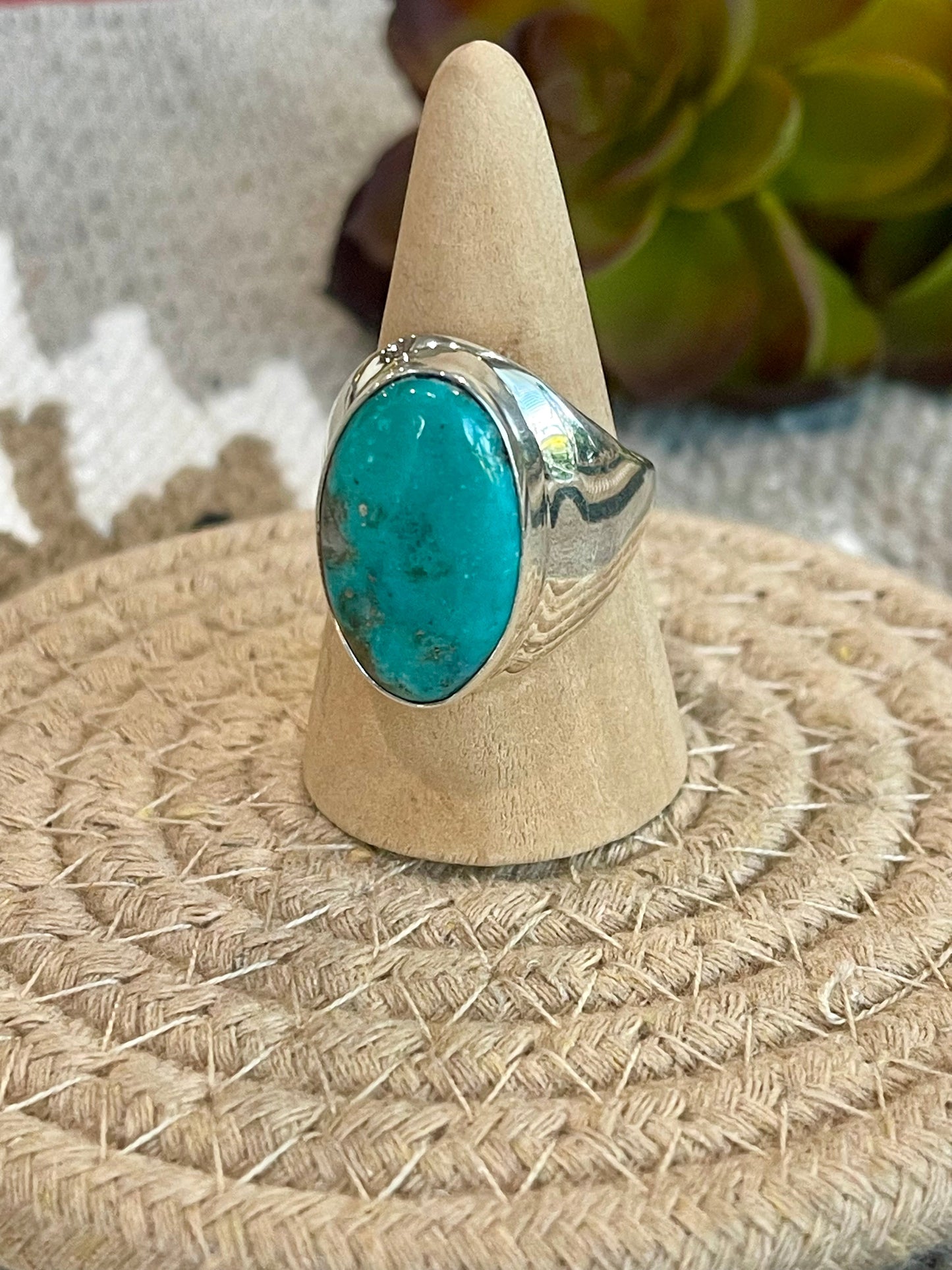 Handcrafted Turquoise & Sterling Silver Ring Size 11.75