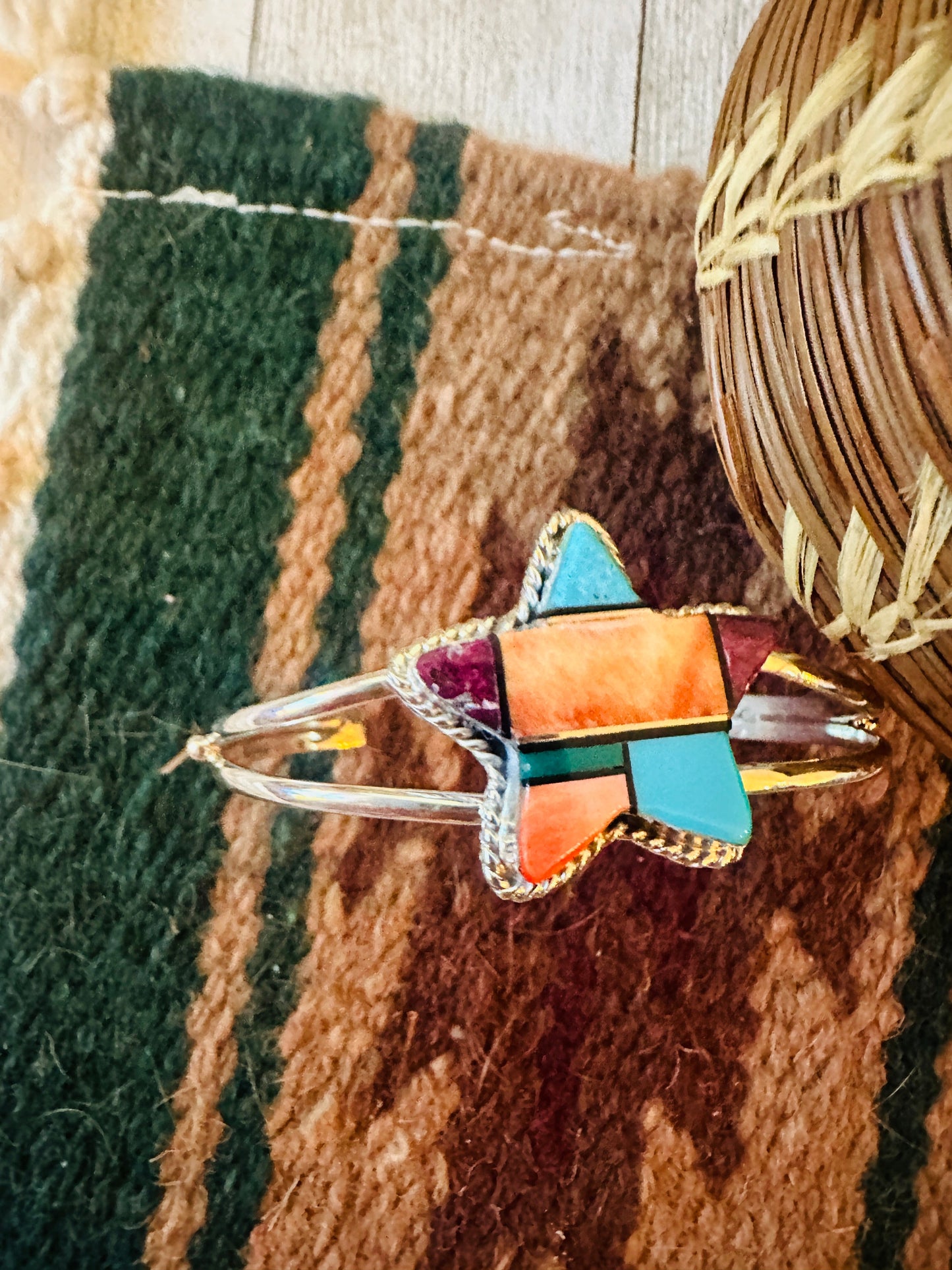 Handcrafted Multi Stone & Sterling Silver Inlay Star Cuff Bracelet
