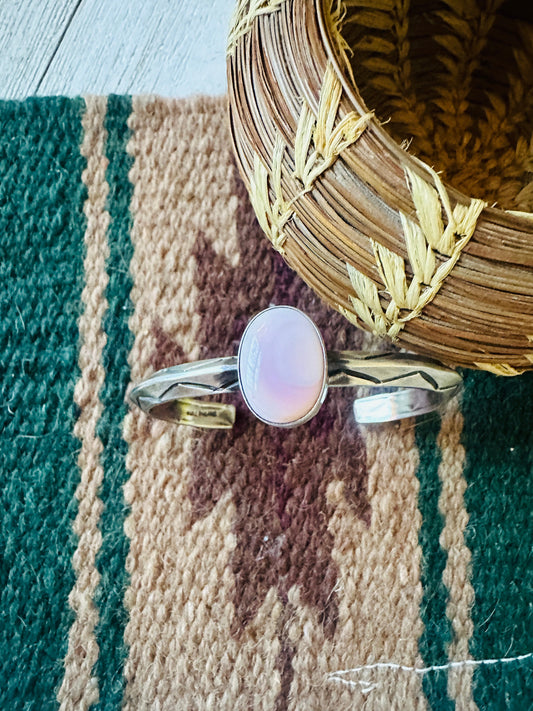 Navajo Queen Pink Conch Shell & Sterling Silver Cuff Bracelet