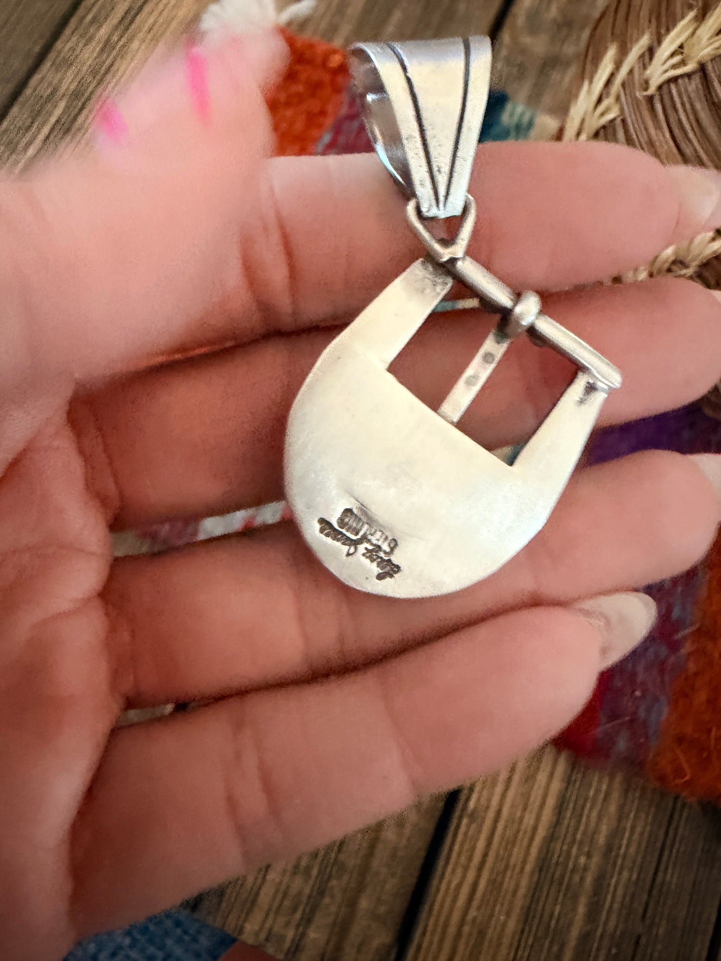 Handcrafted Sterling Silver & Turquoise Belt Buckle Pendant by Leroy James