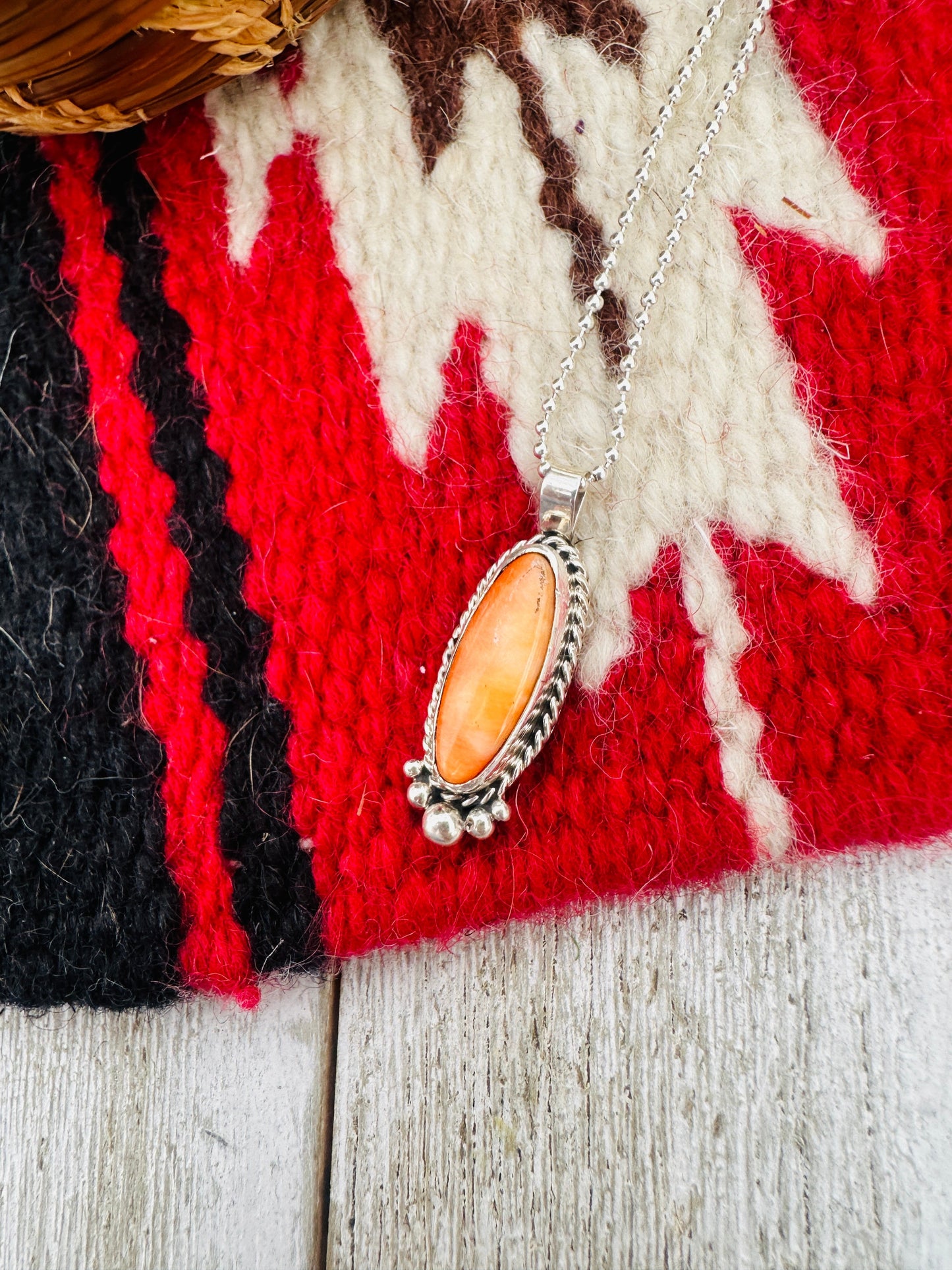 Handcrafted Sterling Silver & Orange Spiny Pendant